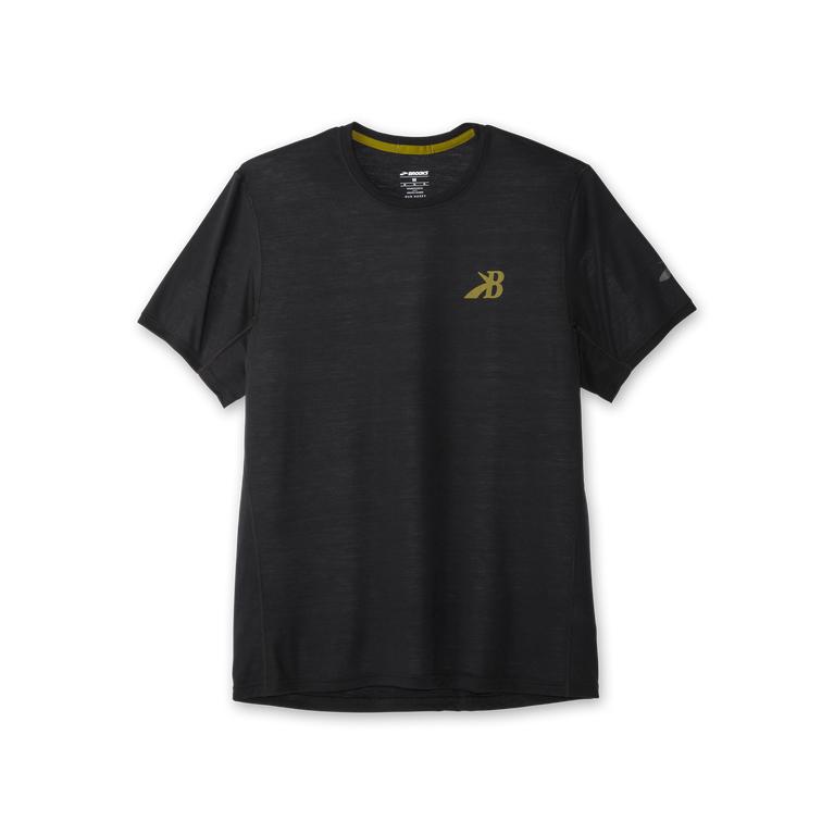 Brooks Distance Graphic - Mens Short Sleeve Running Shirt - Black/Gold//Medallion (78046JWYT)